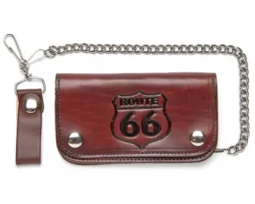 Cartera cuero desgastado marrón con cadena logo Ruta 66