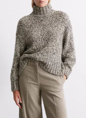 Jersey de cuello alto de algodón y lana mezclados en marron