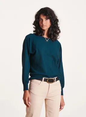Jersey de punto recto con cuello redondo en azul