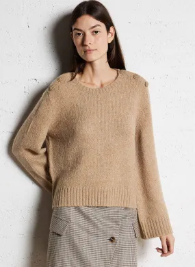 LLIONA - Jersey de punto recto con cuello redondo en beige