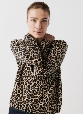 MADO - Jersey cuello redondo con estampado de leopardo de algodón en marron